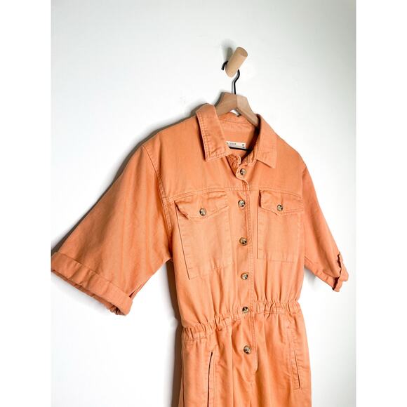 ASOS Orange Denim Utility Romper Womens Size 6 Cotton Cargo One Piece - Picture 2 of 10